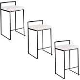 Fuji 26" Stackable Counter Stool in Black Metal & White Leatherette (Set of 3)